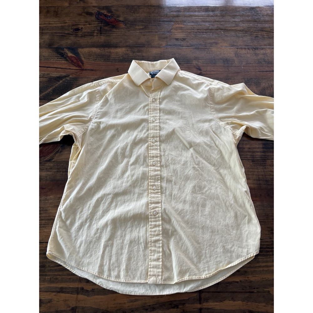 Polo Ralph Lauren Dress Shirt Men 17.5 32/33 Yellow Regent Custom Fit Striped